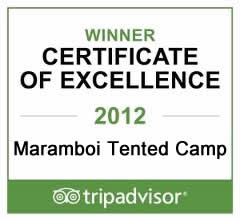 TripAdvisor Certificate of Excellence 2012 - Maramboi Tented Camp