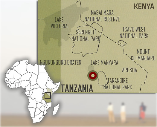 Mapa que muestra la ubicación de lujo, tiendas de campaña Maramboi campamento de safari en el norte de Tanzania
