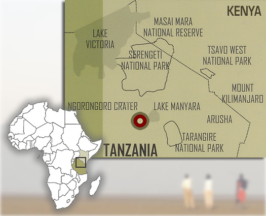 Map showing the location of Farm House Valley Lodge in northern Tanzania